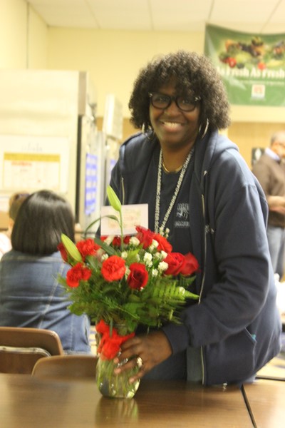 Mrs. Evans receives FLOWERS!
